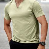 NEW Manfinity Homme Camiseta de algodon de verano para hombre de unicolor y ajuste slim con diseno recortado en V-neck