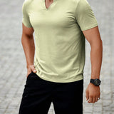 NEW Manfinity Homme Camiseta de algodon de verano para hombre de unicolor y ajuste slim con diseno recortado en V-neck