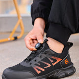 Zapatos de seguridad con punta de acero y botas a prueba de pinchazos y de impactos con boton giratorio para hombres, ultraligeros, comodos, resistentes al desgaste y de corte bajo para ambientes industriales exteriores y talleres de trabajo