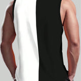 Chaleco casual sin mangas de talla grande para hombre con cuello redondo y bloque de color para el verano