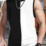 Chaleco casual sin mangas de talla grande para hombre con cuello redondo y bloque de color para el verano