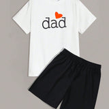 Conjunto de camiseta de manga corta y pantalones cortos para hombre impresos con corazones y letras para el verano