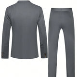 Manfinity Mode Conjunto de chaqueta de traje de negocios de un solo color con botones y pantalones de traje de bolsillos para hombres, manga larga