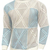 NEW Manfinity Homme Sueter de punto con cuello redondo y mangas largas sueltas para hombre con agujeros y diseno de bloque de color ideal para primavera y verano