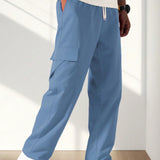 Pantalones de carga rectos y deportivos azules con bolsillos laterales