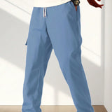 Pantalones de carga rectos y deportivos azules con bolsillos laterales