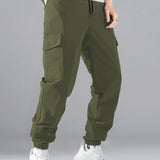 Pantalones holgados para hombre con bolsillo de solapa y cintura ajustable con cordon lateral