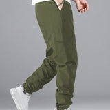 Pantalones holgados para hombre con bolsillo de solapa y cintura ajustable con cordon lateral