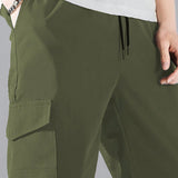 Pantalones holgados para hombre con bolsillo de solapa y cintura ajustable con cordon lateral