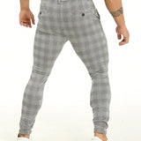 Pantalones ajustados para hombres con estampado a cuadros y bolsillos en diagonal