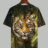 Camiseta casual de manga corta con estampado de tigre para uso diario en primavera y verano, talla grande para hombre