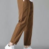 Pantalones cargo rectos y amplios para exteriores casuales para hombre con bolsillos multiples holgados, color marron