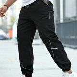 Pantalones casuales de carga para hombres con diseno simple con multiples bolsillos y detalles reflectantes