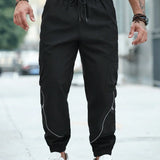 Pantalones casuales de carga para hombres con diseno simple con multiples bolsillos y detalles reflectantes