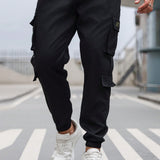 Manfinity LEGND Pantalones de carga casuales y diarios para hombre con multiples bolsillos