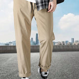 Pantalones rectos kaki sueltos y deportivos para uso casual al aire libre