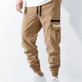 NEW Pantalones de carga casuales para hombre con impresion de letras y diseno de bolsillo