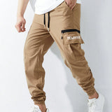 NEW Pantalones de carga casuales para hombre con impresion de letras y diseno de bolsillo