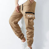 NEW Pantalones de carga casuales para hombre con impresion de letras y diseno de bolsillo