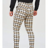 NEW Pantalones de vestir elasticos para hombres a cuadros, ajuste estrecho, estilo chino ajustado, para negocios casuales y pantalones a cuadros