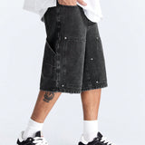 StreetEZ Shorts Jeans informales para hombre, con pierna ancha y corte holgado, con cinco bolsillos y longitud hasta la rodilla