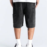 StreetEZ Shorts Jeans informales para hombre, con pierna ancha y corte holgado, con cinco bolsillos y longitud hasta la rodilla