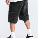 StreetEZ Shorts Jeans informales para hombre, con pierna ancha y corte holgado, con cinco bolsillos y longitud hasta la rodilla