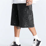 StreetEZ Shorts Jeans informales para hombre, con pierna ancha y corte holgado, con cinco bolsillos y longitud hasta la rodilla