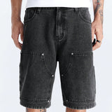 StreetEZ Shorts Jeans informales para hombre, con pierna ancha y corte holgado, con cinco bolsillos y longitud hasta la rodilla