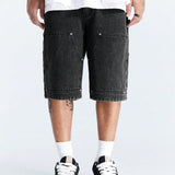 StreetEZ Shorts Jeans informales para hombre, con pierna ancha y corte holgado, con cinco bolsillos y longitud hasta la rodilla