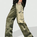 Street Life Pantalones de trabajo casuales para hombres con cintura elastica ajustable y corte recto en unicolor