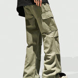 Street Life Pantalones de trabajo casuales para hombres con cintura elastica ajustable y corte recto en unicolor