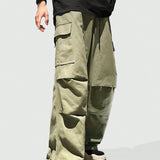 Street Life Pantalones de trabajo casuales para hombres con cintura elastica ajustable y corte recto en unicolor