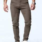 NEW Pantalones casuales de negocios de ajuste estrecho para hombre, color cafe marron con estiramiento