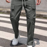 NEW Manfinity Hypemode Pantalones largos de trabajo casuales para hombres de unicolor con cintura ajustable de cordon