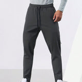 Pantalones deportivos casuales para hombres con cintura de cordon solida y bolsillos