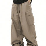 Street Life Pantalones holgados de pierna ancha de carga para hombre con cintura ajustable con cordon y bolsillos, para primavera/verano