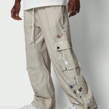 SUMWON Pantalones holgados y anchos estilo paracaidas con estampado de pintura