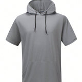 CamiConjuntoa de manga corta gris con Buzos con capuchay cordon para hombre, casual, de verano