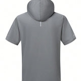 CamiConjuntoa de manga corta gris con Buzos con capuchay cordon para hombre, casual, de verano