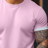 CamiConjuntoa casual de verano para hombre con cuello redondo, manga corta y diseno de bloques de color