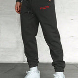 Pantalones deportivos casuales de los hombres con impresion de letras, con bolsillos y punos elasticos