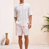 VCAY Ropa de playa para hombres, atuendos de vacaciones de verano, tejido basico informal para surfear en la playa junto al mar, camiConjuntoa bohemia de talla grande para la playa de Hawai