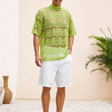 VCAY 1 pieza Atuendo de playa para hombres, tejer de vacaciones de verano y casual con zafado para surfear en la playa, camiConjuntoa de malla hawaiana para playa en tamano grande de color verde brillante, ropa de playa