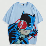 Batman X ROMWE CamiConjuntoa holgada de manga corta para hombre con estampado de personajes de anime y calavera, para el verano