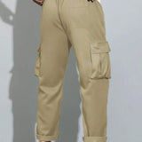 Homme Pantalones casuales rectos para hombre con cintura ajustable con cordon, bolsillo util y unicolor