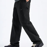 StreetEZ Pantalones anchos tejidos para hombre de unicolor con bolsillos oblicuos