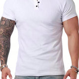 CamiConjuntoa casual de verano para hombre de manga corta con cuello redondo estilo Henley con botones y unicolor (con hombros caidos)