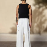 Streetrush Pantalones casuales de trabajo de pierna ancha recto y holgado con multiples bolsillos para hombre