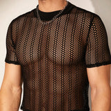 Playera transparente de manga corta para hombre con cuello redondo